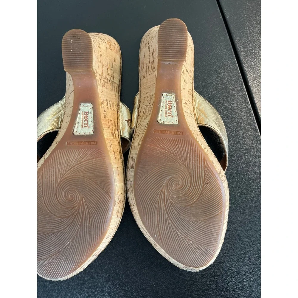 Born Gold Metallic Cork Wedge Flip Flop Sandals Women Size‎ 10